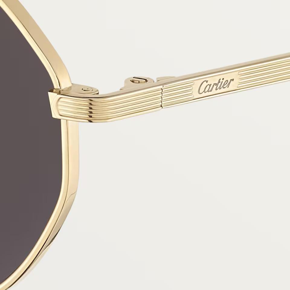 Солнцезащитные очки Cartier CRESW00793 с оправой из титана золотистого тона и серыми линзами, 48 мм