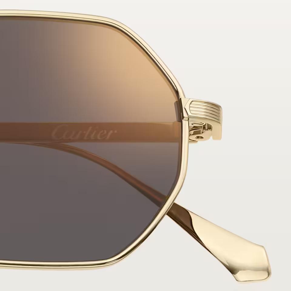 Солнцезащитные очки Cartier CRESW00793 с оправой из титана золотистого тона и серыми линзами, 48 мм
