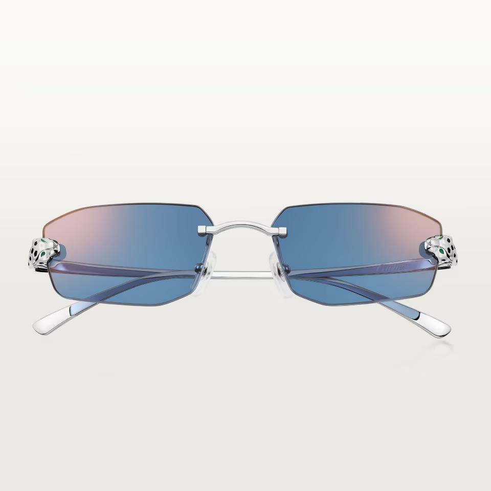 Cartier CRESW00805 արևային ակնոց շրջանակազերծ պլատինագույն շրջանակով և երկնագույն ոսպնյակներով, 56 մմ