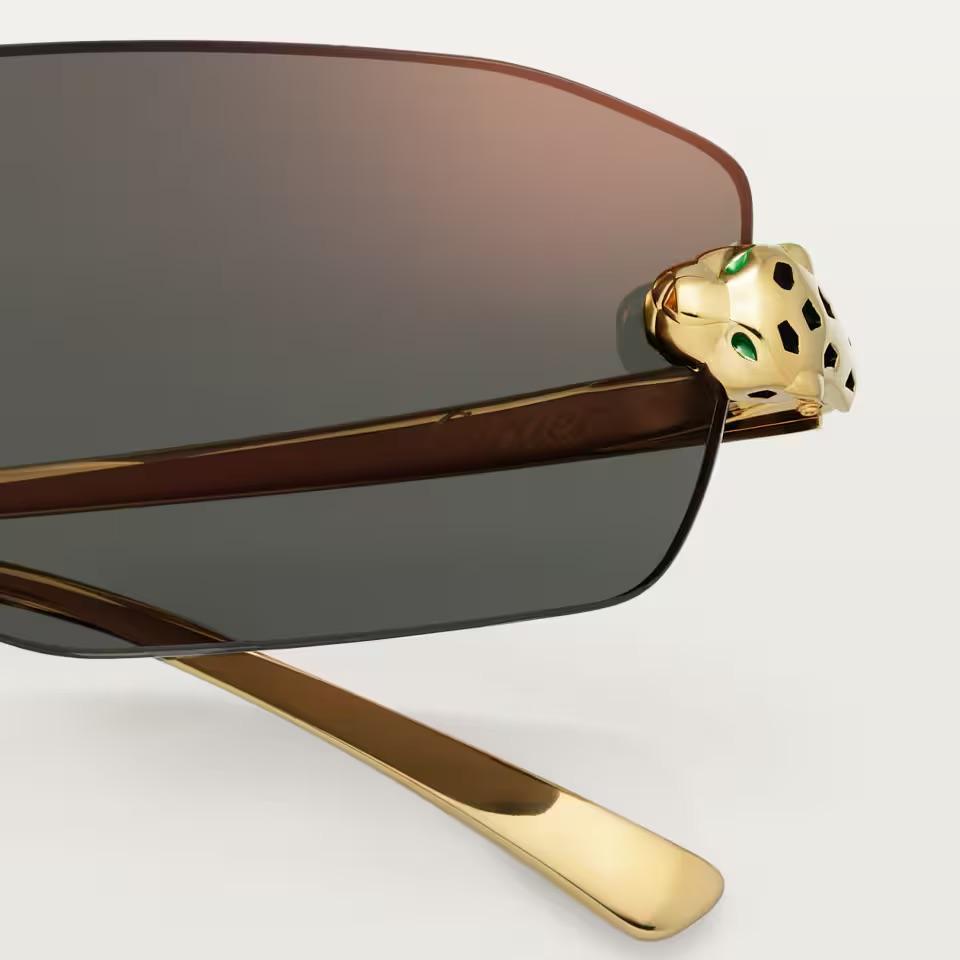 Солнцезащитные очки Cartier CRESW00686 с безободковой оправой золотистого тона и серыми линзами, 56 мм
