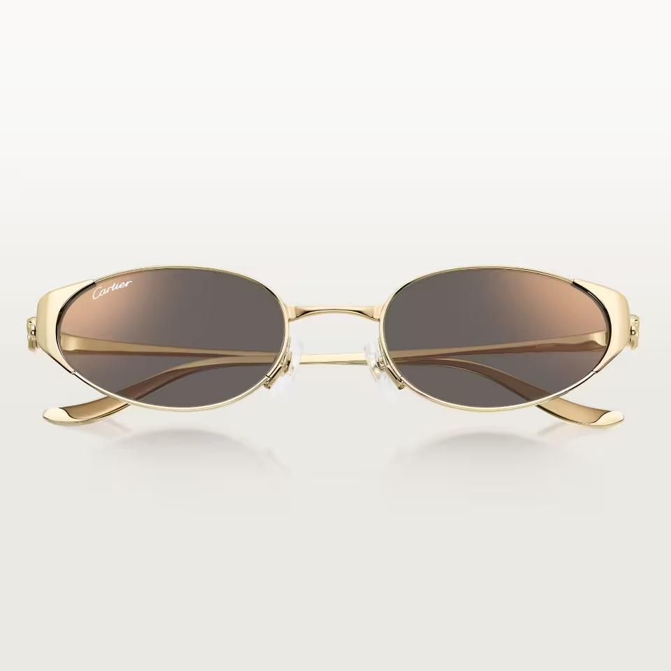 Солнцезащитные очки Cartier CRESW00803 с оправой золотистого тона с ободом и серыми линзами, 53 мм
