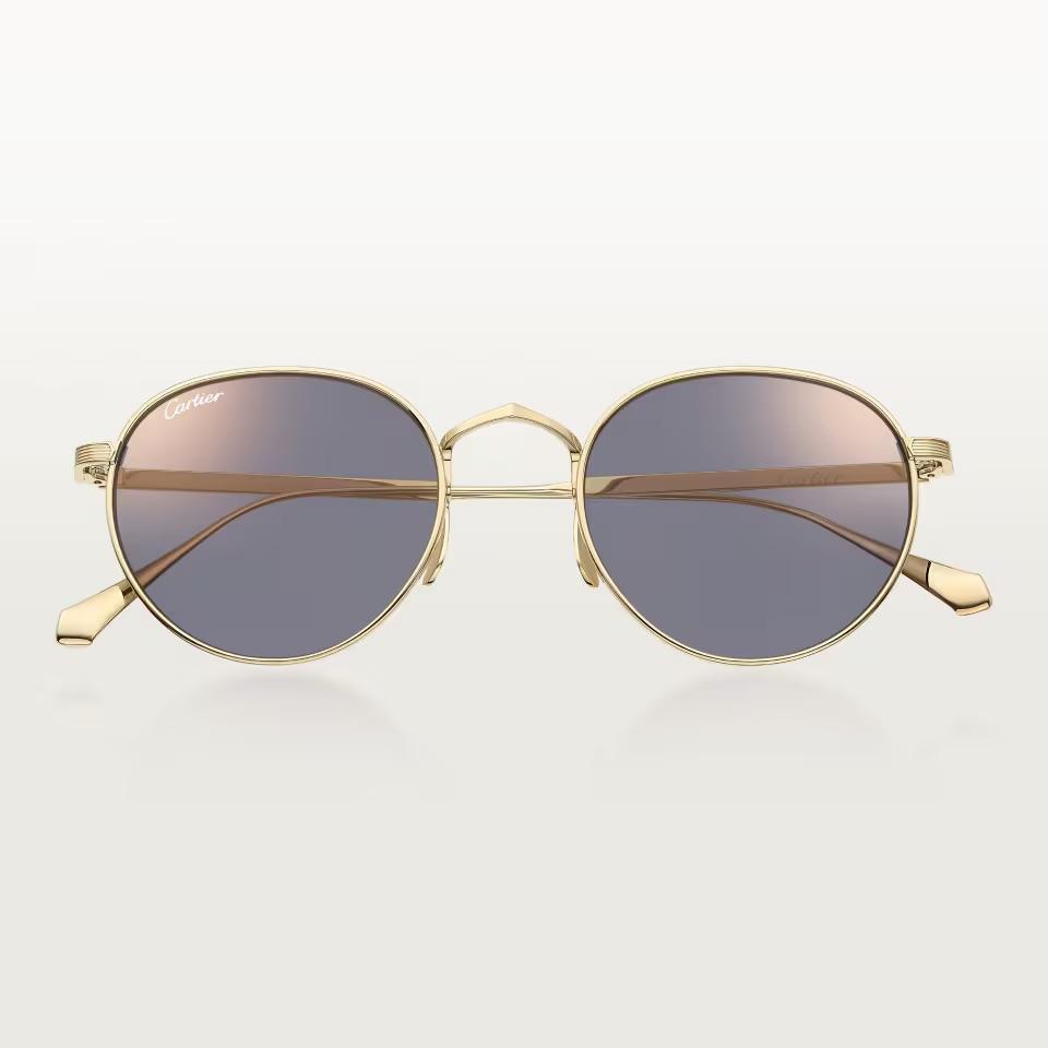 Солнцезащитные очки Cartier CRESW00790 с оправой из титана золотистого тона и светло-серыми линзами, 51 мм