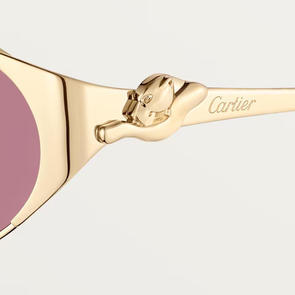 Cartier CRESW00804 արևային ակնոց ոսկեգույն եզրագծված շրջանակով և մանուշակագույն ոսպնյակներով, 53 մմ
