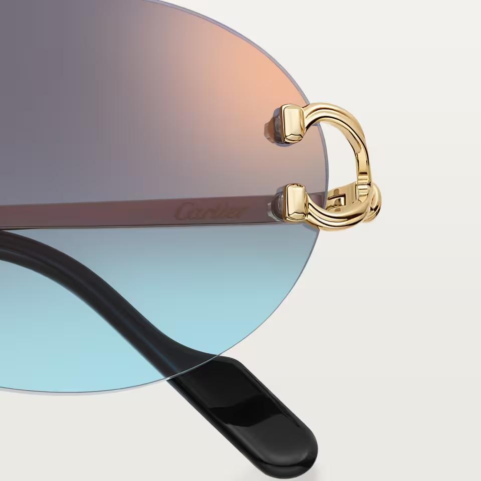 Солнцезащитные очки Cartier CRESW00797 с безободковой оправой золотистого тона и синими градиентными линзами, 55 мм