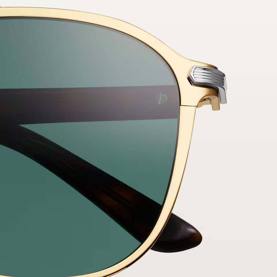 Солнцезащитные очки Cartier CRESW00704 с металлической оправой золотистого и платинового оттенков и зелёными линзами, 54 мм