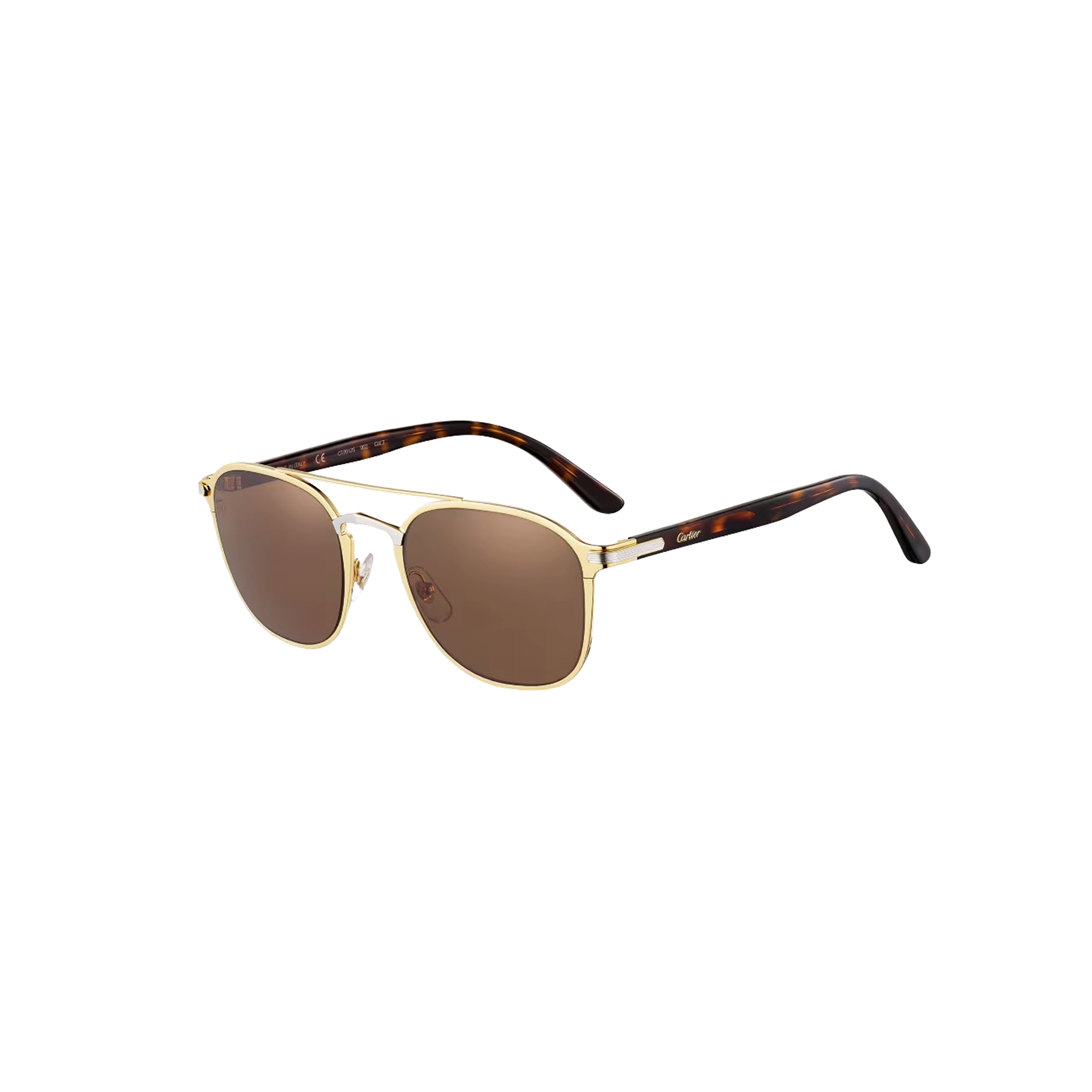 Солнцезащитные очки Cartier CRESW00294 в сочетании золотистого и чёрного оттенков с коричневыми линзами, 54 мм